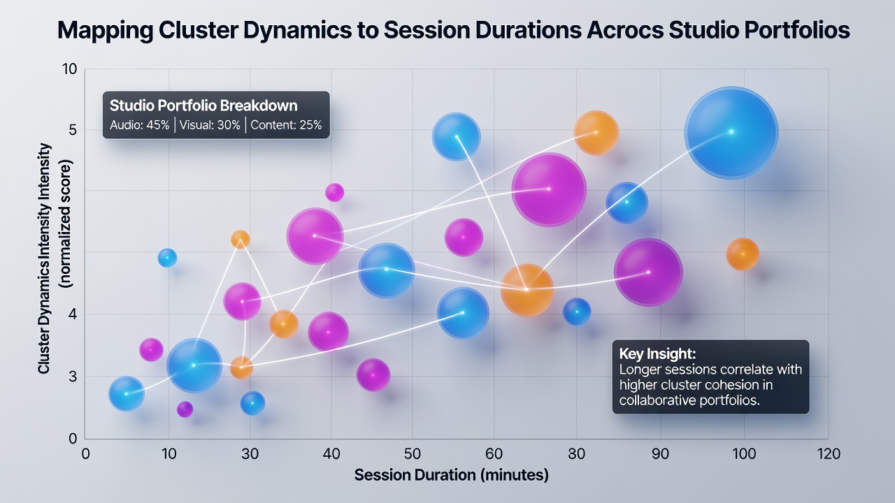 Data charts comparing session durations in cluster-based slot portfolios from multiple studios