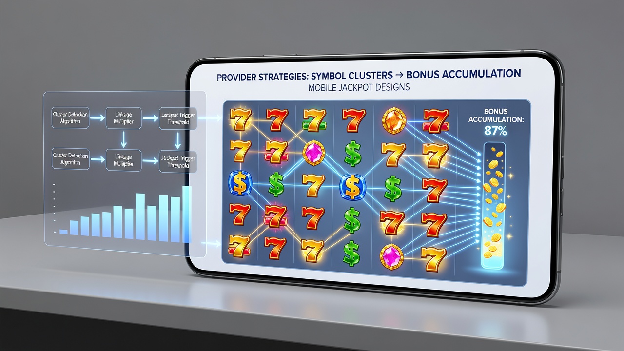 Close-up of bonus accumulation meter linked to symbol clusters on a mobile jackpot slot screen