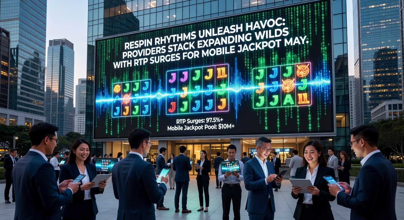 Close-up of a mobile slot interface during a respin frenzy, expanding wilds dominating the reels as jackpot counters surge in vibrant colors