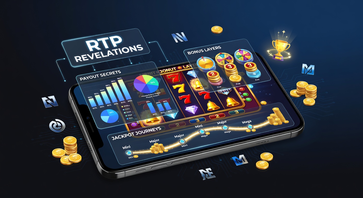 Vibrant mobile slot screen displaying cascading reels, glowing jackpots, and RTP metrics overlayed on a smartphone interface