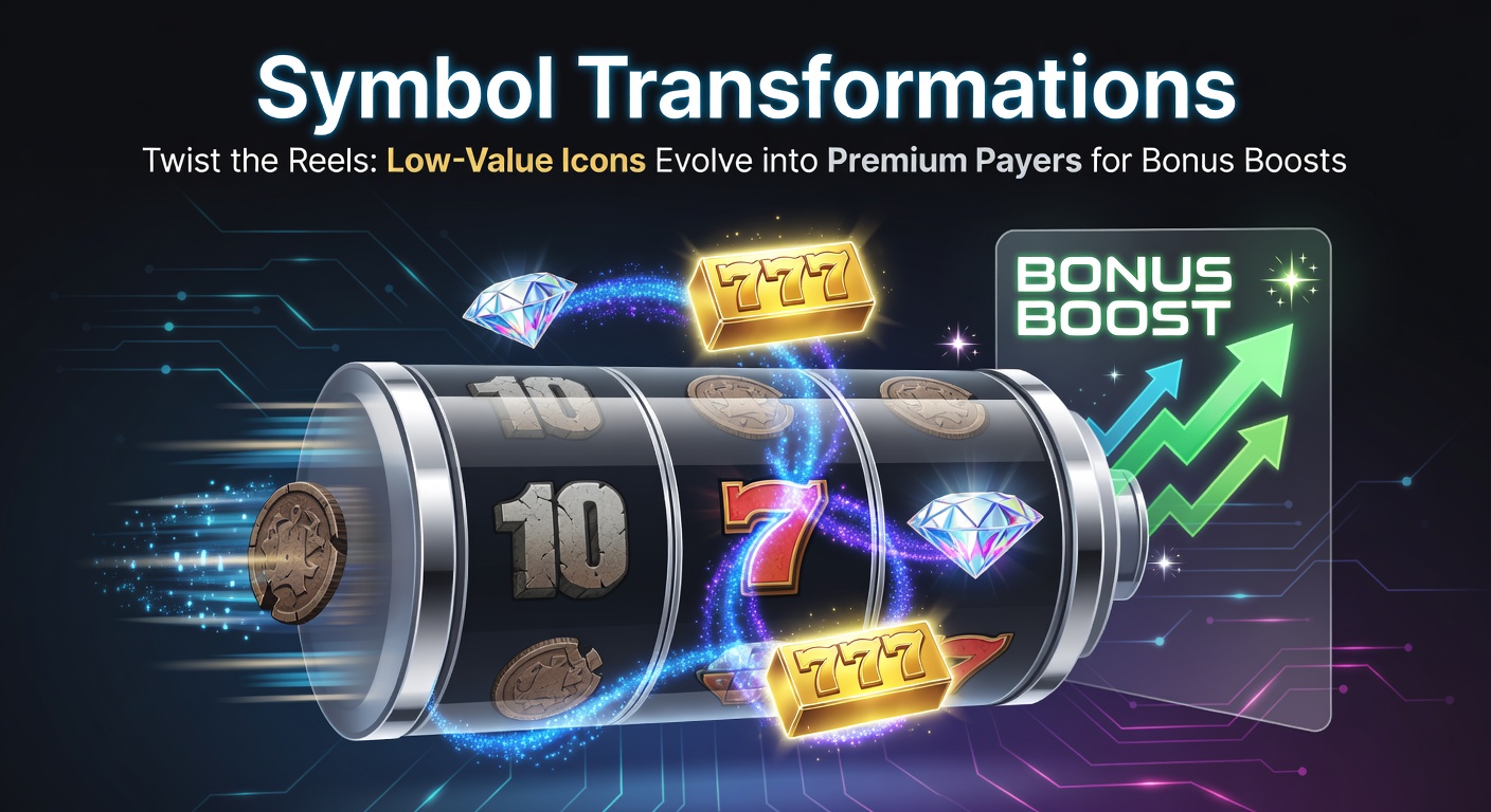 Slot reels showing low-value symbols transforming into high-value icons during a bonus round, with glowing effects and multiplier boosts