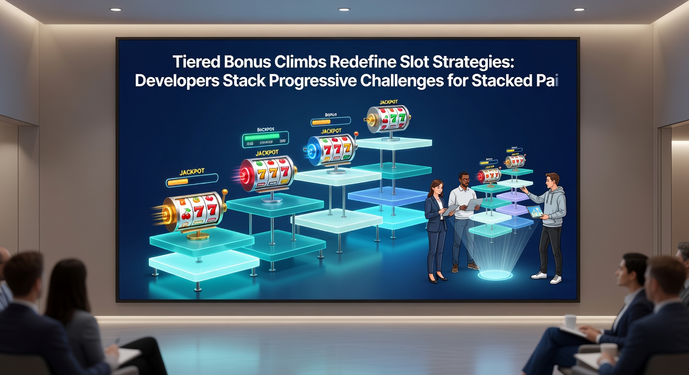 Close-up of slot bonus interface showing progressive tier climb with stacking multipliers, coins, and jackpot indicators