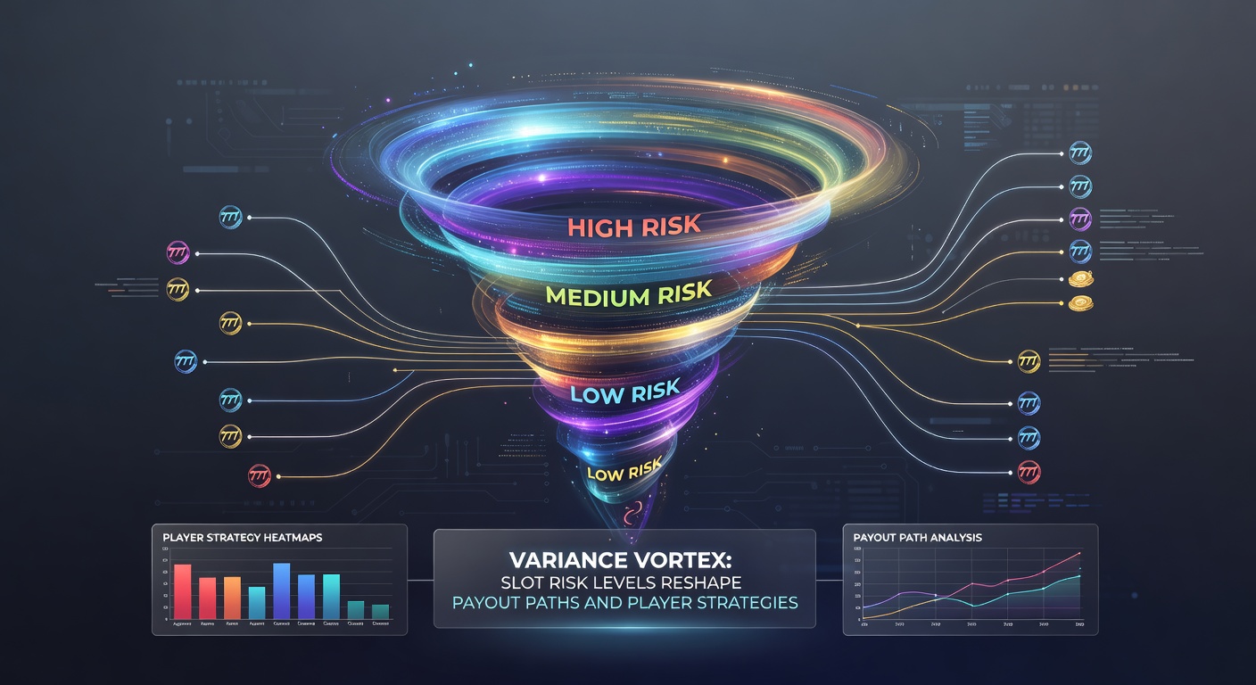 Graph comparing payout distributions in low, medium, and high variance slots, with peaks and troughs highlighting risk-reward dynamics