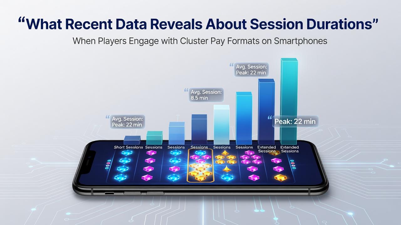 Smartphone screen displaying cluster pay slot interface with highlighted symbol groups during active play